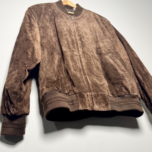 Vintage Roundtree & Yorke Men’s Suede Leather Rich Brown Baseball Bomber Jacket - Picture 1 of 12